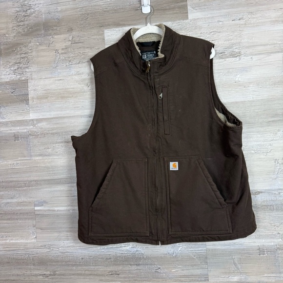 Carhartt Jackets & Blazers - Carhartt Sherpa-Lined Washed Duck Vest - Dark Brown - Women’s Size XXL (20)